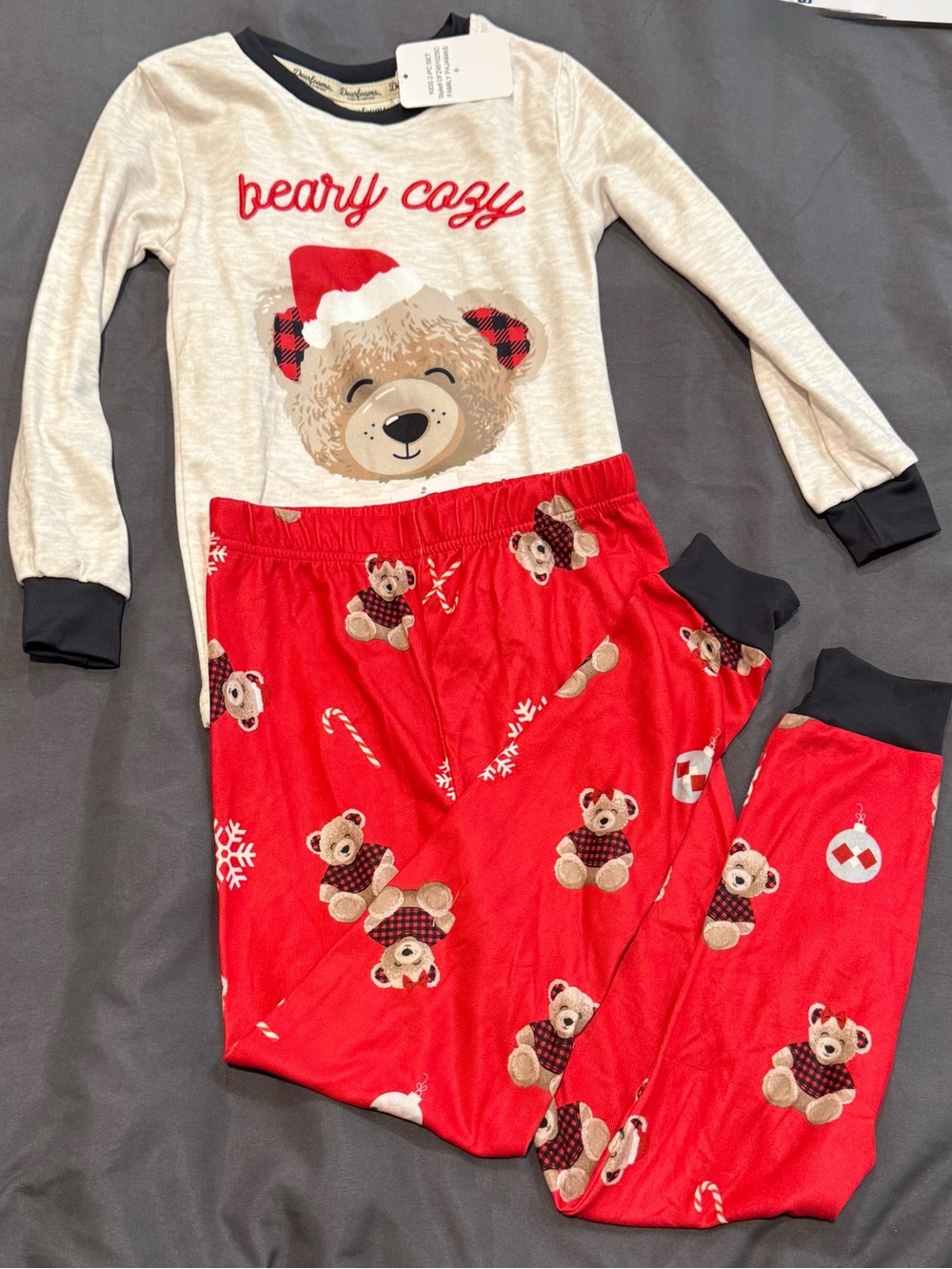 Dearfoams Cozy Comfort  Bear Holiday Pajama Set Sz 8 UNISEX